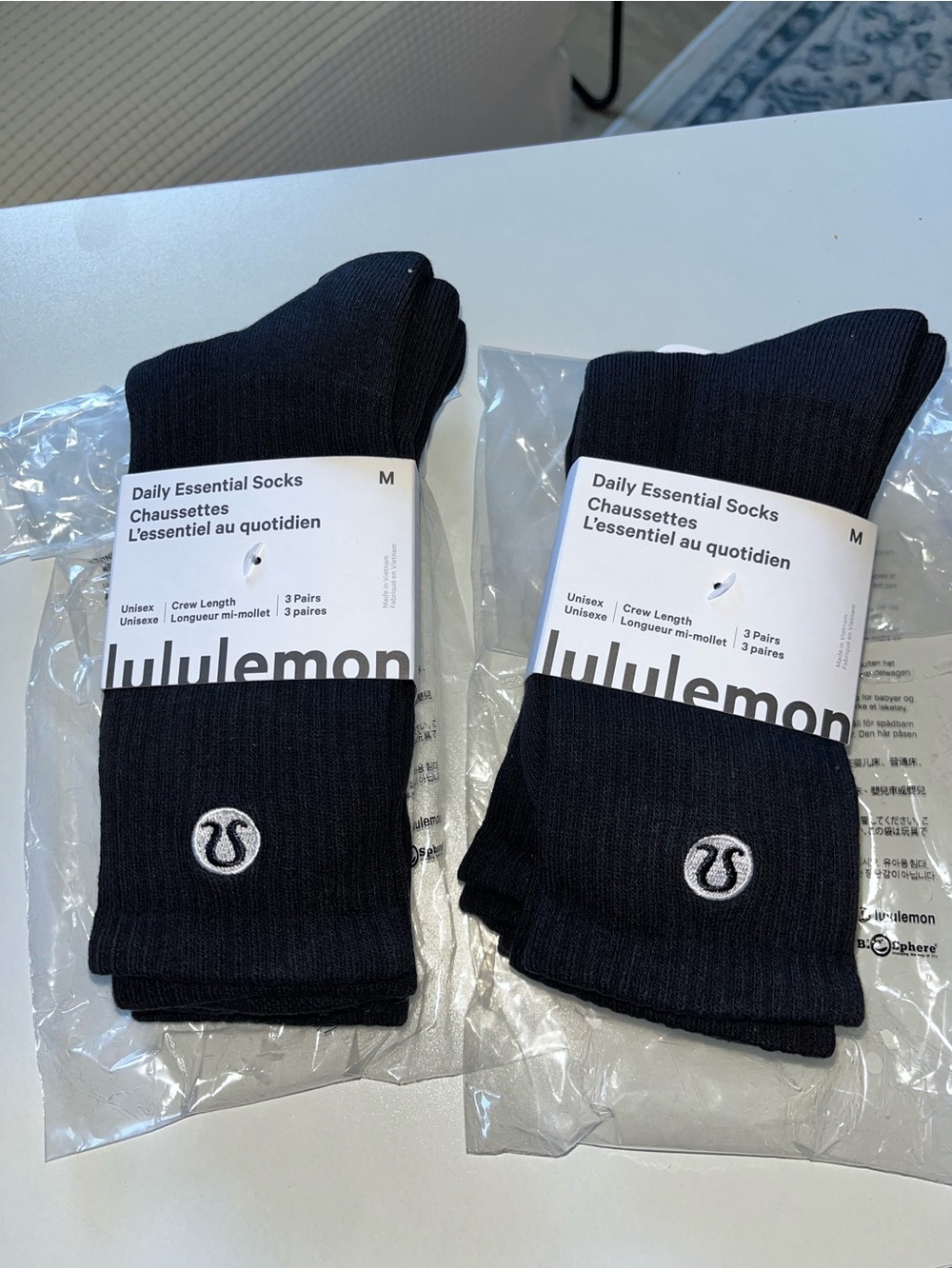 lululemon athletica Black Essential Crew Socks - two packs 3 Pairs each unisex